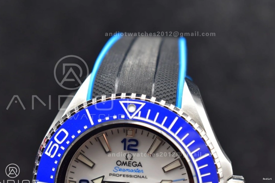 Blue Seamaster White on TF A2824 Dial 1:1 Deep Ultra 6000M Ceramic Bezel Black Strap Best Rubber Edition SS 1221